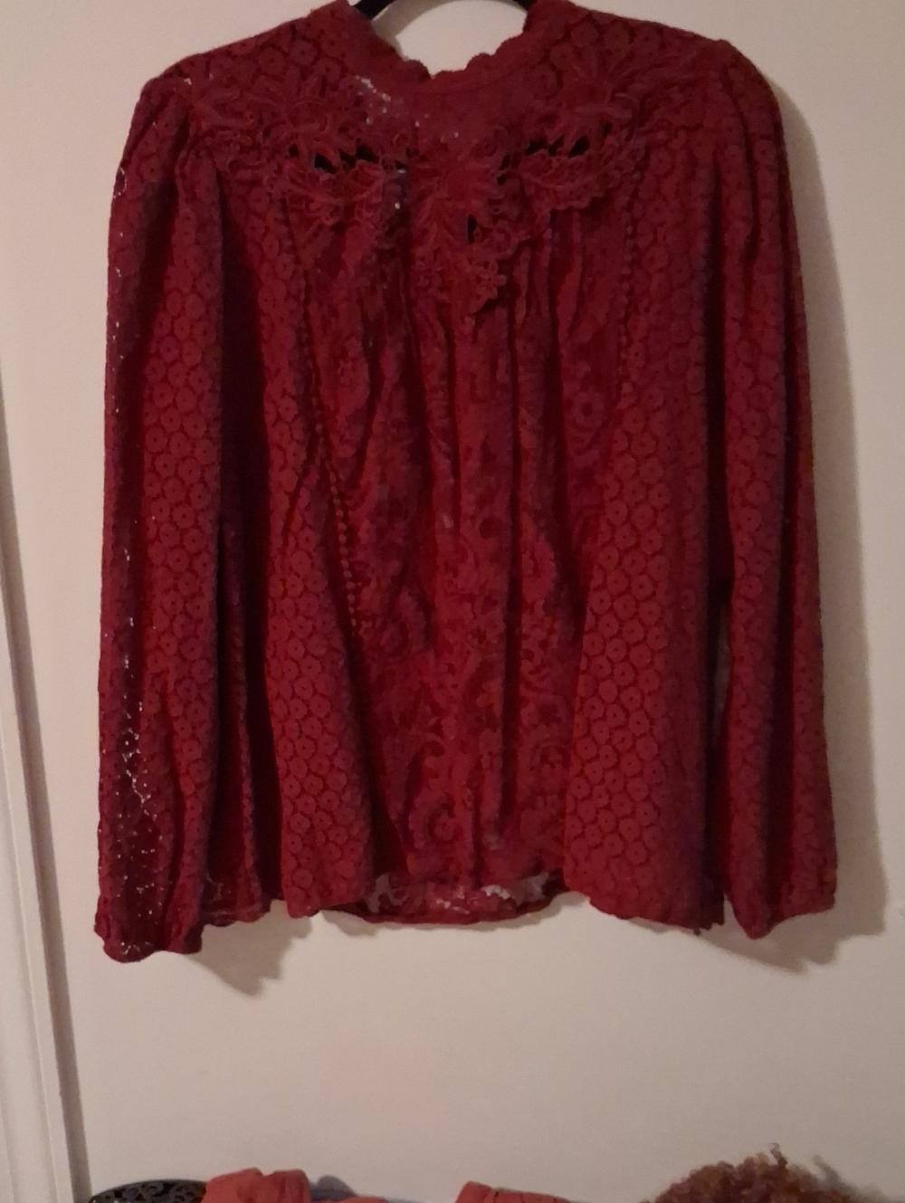 torrid Deep Red Lace Tie-Neck Blouse